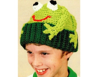 ENGLISH Vintage Crochet Pattern PDF  Frog Hat  Beanie Animal Hat Christmas novelty gift