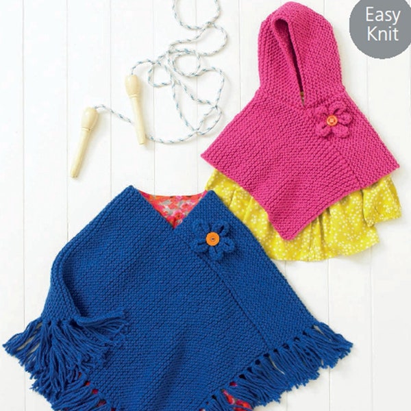 Vintage Knitting Pattern Easy Baby Toddler Girls Chunky Bulky Poncho Hooded Cape Wrap 0 to 7yrs Simple Knit Garter Stitch  Newborn Baby Gift