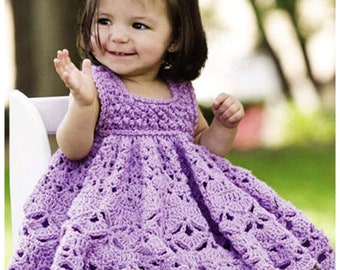 Vintage Baby Crochet Pattern  Frilled Dress  Ruffled Dress  Yoke Party Summer Sun Lace Frilly  Berry and Shell Stitch    Newborn - 12 Months