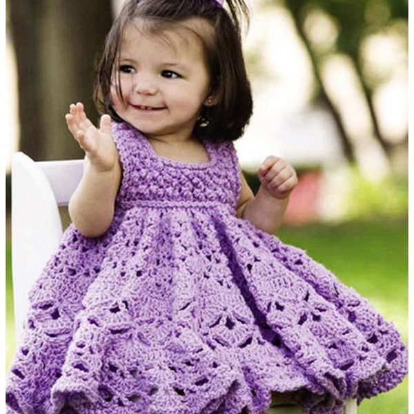 Vintage Baby Crochet Pattern  Frilled Dress  Ruffled Dress  Yoke Party Summer Sun Lace Frilly  Berry and Shell Stitch    Newborn - 12 Months