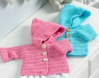 Vintage Crochet Pattern PDF  Baby Toddler Kids Hoodie Cardigan Jacket Coat Hooded  Boy or Girl  Newborn to 3Yrs 16 to 22ins Easy Simple