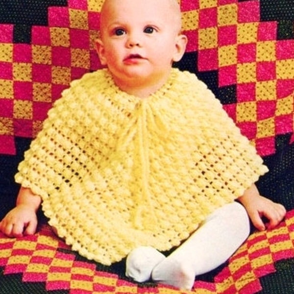 Vintage Crochet Pattern  Baby Poncho  Cape Wrap  Easy Baby Pattern Fingering 4ply Instant Download PDF