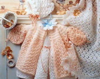 ENGLISH Vintage Knitting Pattern PDF Baby Layette Dress Matinee Jacket Bonnet Booties Shawl  Pram Cot Blanket Cardigan Coat Pram Set