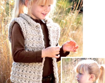 ENGLISH Vintage Knitting Pattern PDF Girls Vest Waistcoat Sleeveless Jacket Cardigan Gilet Top Super Chunky Super Bulky 4-12y 28-36in Easy