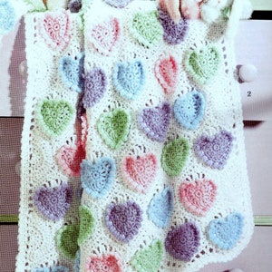 RETIREMENT SALE *** Vintage Crochet Pattern  Baby Heart Afghan plus 6  patterns Blanket Bedspread Throw Baby Cot Pram  Baby Shower Hearts