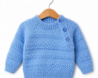 Vintage Knitting Pattern PDF Simple Moss Stitch Sweater Baby Toddler Girl Boy Round Neck DK Worsted 8ply Jumper  Newborn-2 16-22ins