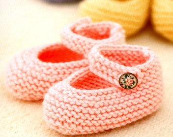 Vintage Knitting Pattern Simple Baby Shoes Mary Janes Booties Baby Shower Gift Christening Easy Beginner Newborn to 6 months garter stitch