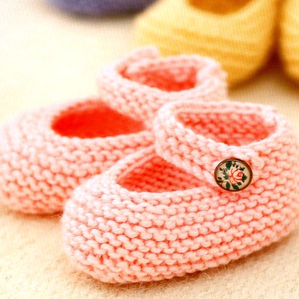 Vintage Knitting Pattern Simple Baby Shoes Mary Janes Booties Baby Shower Gift Christening Easy Beginner Newborn to 6 months garter stitch