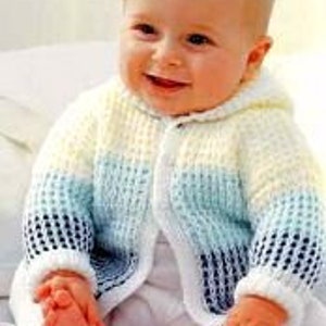 RETIREMENT SALE *** Baby Knitting Pattern Hooded Cardigan Jacket Hoodies Boy Girl Toddler Pram Coat Matinee Hood Vintage   DK Newborn - 2y