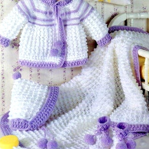 RETIREMENT SALE *** Vintage Crochet Pattern 4 Baby Layettes Matinee Jacket Bonnet Bootees and Blanket  Baby Coat Afghan Pram Set