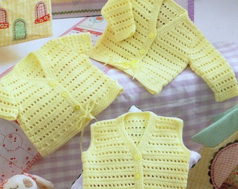 Vintage Crochet Pattern  Baby Tops Long Sleeved Cardigan Short Sleeved Cardi Waistcoat Girl Newborn Toddler 12-22 ins DK Vest Jacket Matinee