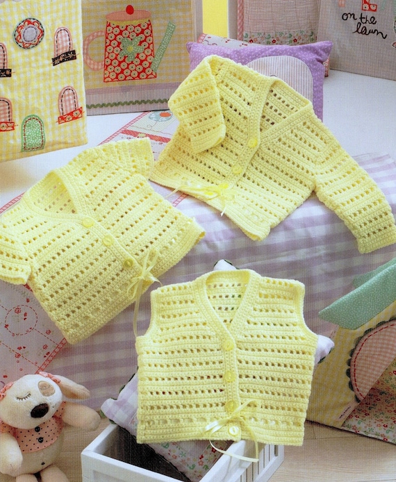 Vintage motif au crochet PDF bébé hauts Cardigan à manches longues
