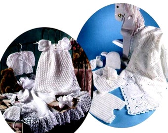 Vintage Crochet Pattern  Baby Christening Outfits Boy Girl   Jacket Shorts Hat Bonnet Booties Afghan Christening Robe Gown Granny Squares