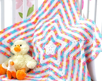 SALE  Vintage Crochet Pattern  Star Baby Afghan   Blanket Bedspread Throw Baby Blanket Simple Crochet Baby Shower Christening Baptism gift