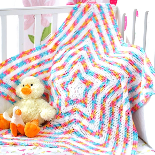 SALE  Vintage Crochet Pattern  Star Baby Afghan   Blanket Bedspread Throw Baby Blanket Simple Crochet Baby Shower Christening Baptism gift