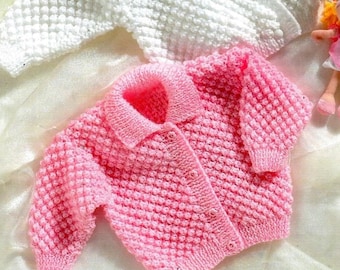 Vintage Knitting Pattern PDF  Baby Toddler Jacket Sweater Crossover Cardigan Bobble  Jumper Newborn Preemie Boys Girls DK Worsted 14-24ins