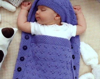 Knitting Pattern Baby Sleeping Bag Cocoon Sleep Sack Papoose  Butterfly and Honeycomb  INSTANT DOWNLOAD PDF