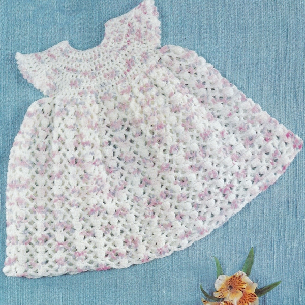 Vintage Crochet Pattern  Baby Dress  20 inch Chest  Double Knit  Simple Baby Pattern Summer Dress Sundress