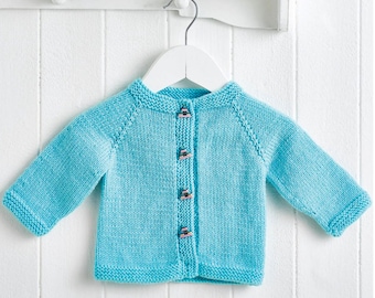 ENGLISH Vintage Knitting Pattern PDF  Baby Toddler Raglan Cardigan Garter Stitch Edging Jacket Coat  DK Worsted 16-23ins 0-3yrs Boys Girls