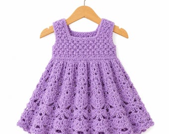 ENGLISH Vintage Baby Crochet Pattern PDF  Frilled Dress  Ruffled Dress  Yoke Party Summer Sun Lace Frilly  Berry and Shell Stitch