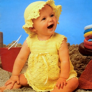 Vintage Crochet Pattern Baby Girls Sun Hat and Sun Dress Plus extra baby knitting and crochet