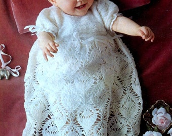 Vintage Crochet Pattern  PDF Baby Christening Robe Gown Dress Lace Baptism Heirloom