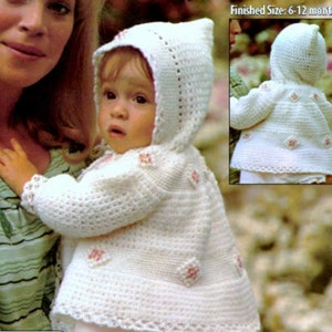 Vintage Crochet Pattern PDF Baby Hooded Jacket with Diamond Rosebud Design  Pullover Sweater Coat Cardigan Petal Stitch Love Knot Stitch
