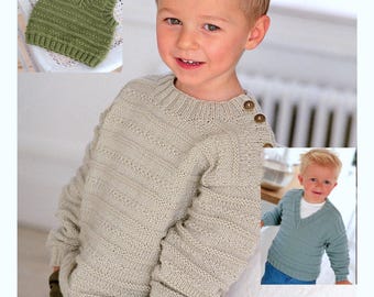 ENGLISH Baby Knitting Pattern PDF Sweaters and Slipover 0-6y Toddler Child Boy Girl Jumper Pullover Tank Top Vintage DK Worsted 8ply 16-26in
