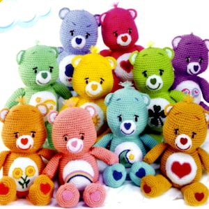 RETIREMENT SALE ***  Vintage Crochet Pattern Care Bears  Soft Toy Teddy 10 designs Baby Gift Retro Toy