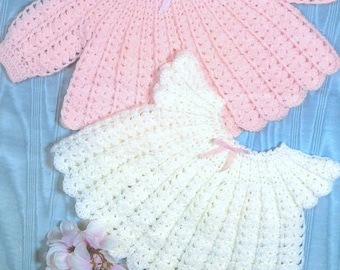 ENGLISH Vintage Crochet Pattern PDF Baby Angel Top Coat Jacket Lace Dress Lace 4ply 18 and 19 inch chest Newborn to 6 Months