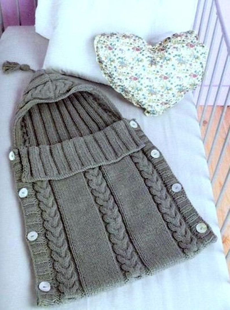 ENGLISH Vintage Knitting Pattern PDF Baby Sleeping Bag Buttoned Hooded ...