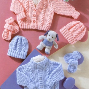 ENGLISH Vintage Knitting Pattern PDF Baby Cable Pram Sets Cardigan Jacket Beanie Hat and Mitts Includes Premature Sizes image 2