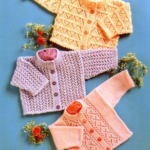 RETIREMENT SALE *** Vintage Knitting Pattern PDF Baby Cardigan Jacket Three Lace Designs  Includes Premature Sizes