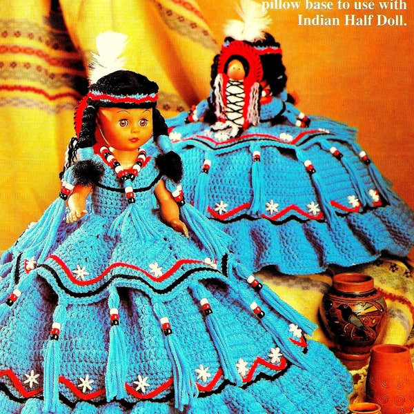 Vintage Crochet Pattern  Indian Princess Cactus Flower Doll  Music Box Bed or 13 inch Doll   Dolls Clothes Dress Native American Navajo