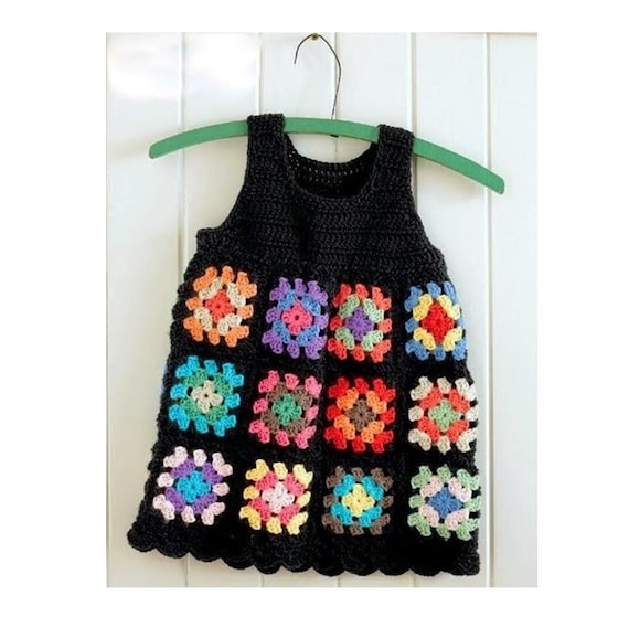 ENGLISH Crochet Pattern Simple Girls Granny Square Top Dress Tunic Pinafore 2-8 yrs   Easy Simple Vintage  Sleeveless Summer
