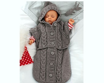 PDF Download Vintage Knitting Pattern Baby Cocoon  Sleeping Bag Sleep Sack Poncho Hoodie