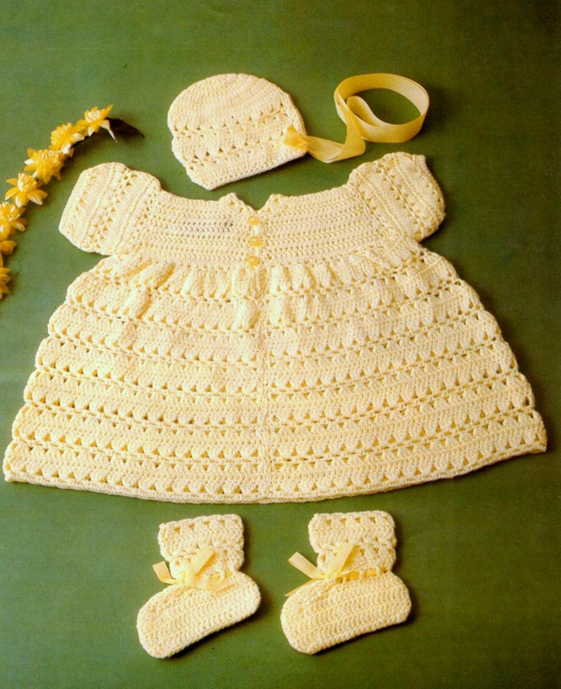Vintage Crochet Pattern Baby Layette Dress Booties Etsy