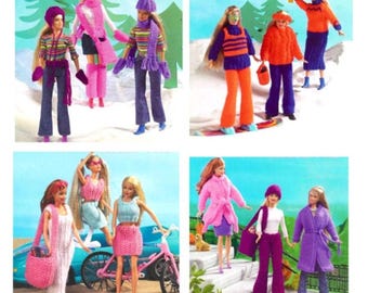 ENGLISH Vintage Knitting Pattern PDF  12 inch Teenage Fashion Doll Clothes. Dresses Sweaters Beach Sport Dk  4 Pattern Bundle