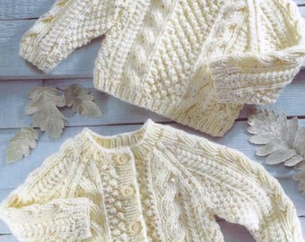 ENGLISH Vintage Knitting Pattern PDF Baby Toddler Childs Aran Sweater and Cardigan 16-26ins  0-6yrs Boy Girl Jacket Coat Jumper Pullover