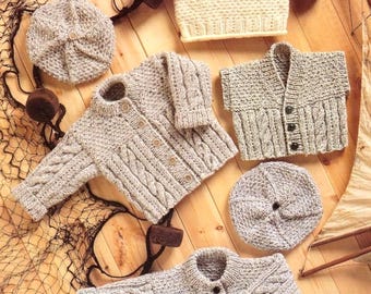 ENGLISH Vintage Knitting Pattern PDF Baby Toddler Aran Sweater Jacket Waistcoat Beret Hat Tunic Coat Cardigan Jumper Gilet Vest 16-24ins