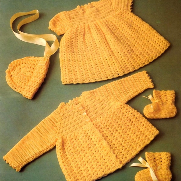 RETIREMENT SALE *** Vintage Crochet Pattern  Baby Layette Dress Jacket Bonnet Booties  Matinee Set  Pram Set  Cardigan Coat Boots 4ply
