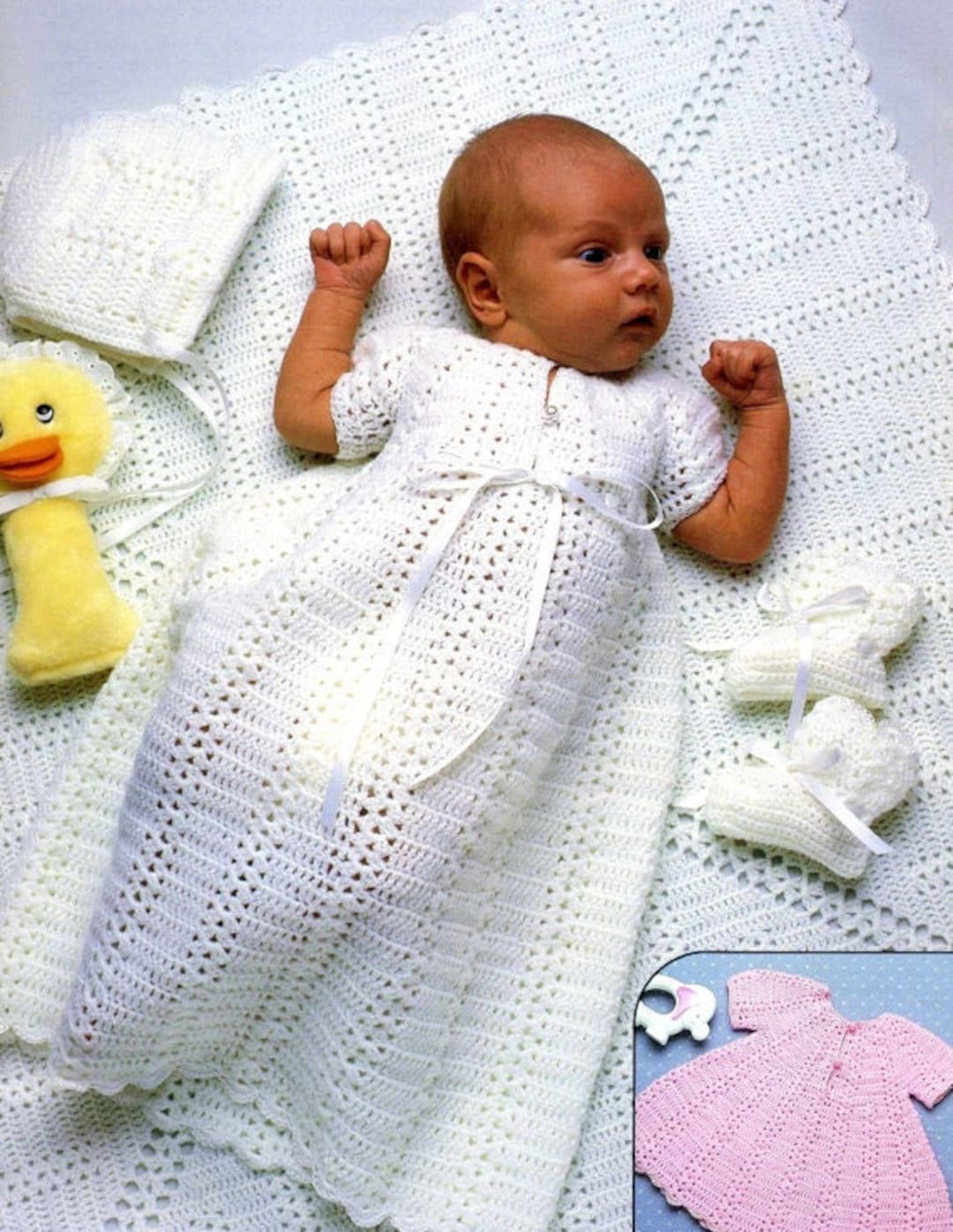 Vintage Knitting and Crochet Pattern Booklet PDF 2 Baby Layettes Christening Gown Dress Angel