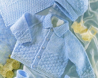 ENGLISH Vintage Knitting Pattern PDF Baby Toddler Childs Jacket Hat Mittens Booties Blanket Newborn-2y Boy Girl DK Matinee Pram Set Cardigan