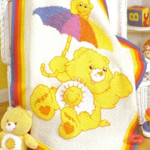 RETIREMENT SALE *** Vintage Crochet and Cross Stitch Pattern  Care Bears Afghan    Blanket Bedspread Throw   Six Designs