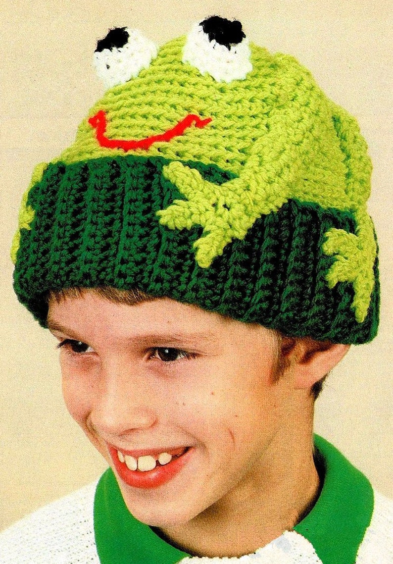 Vintage Crochet Pattern Frog Hat Beanie Animal Hat image 2