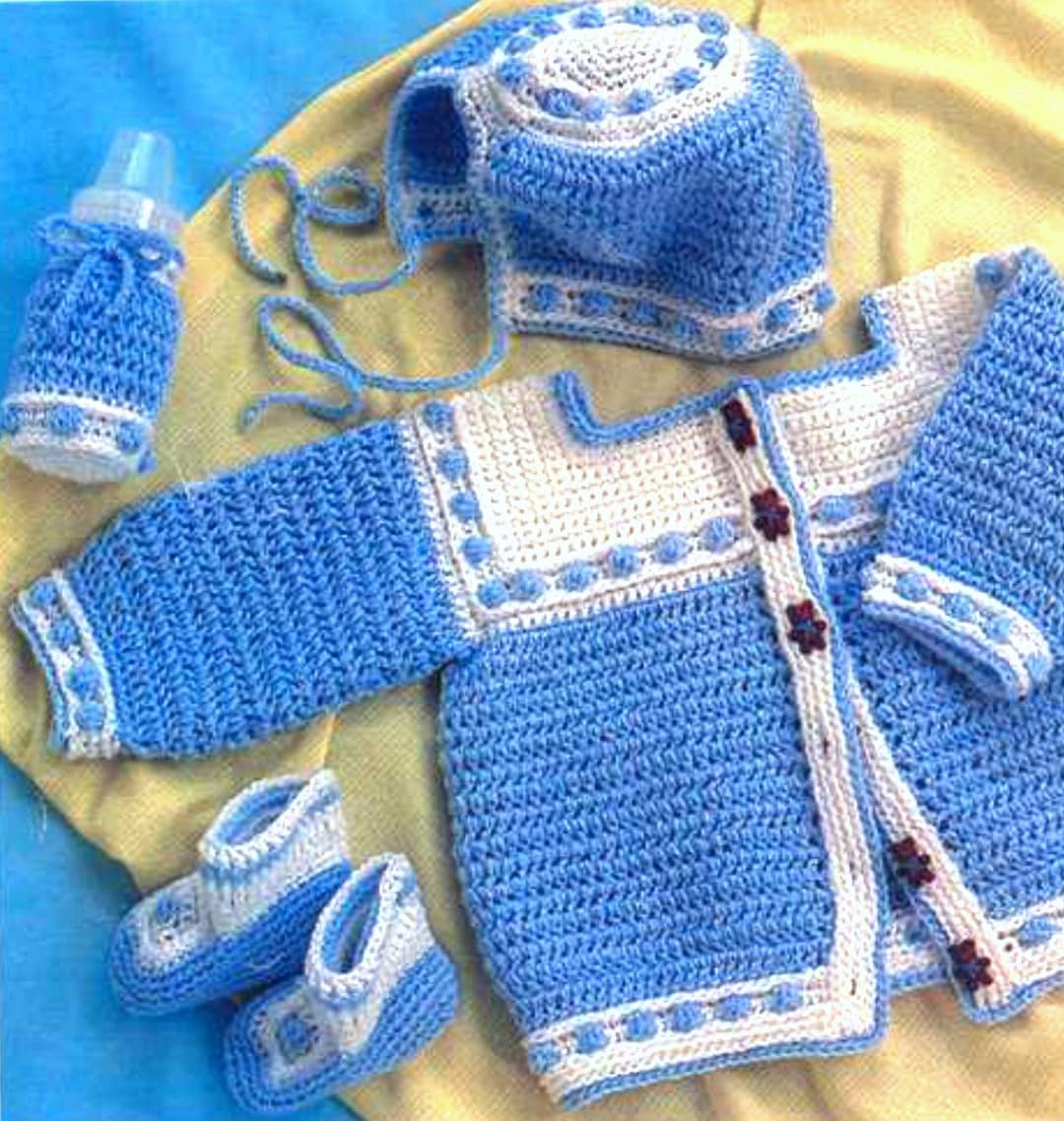 Vintage Crochet Pattern Baby Matinee Set Jacket Booties and