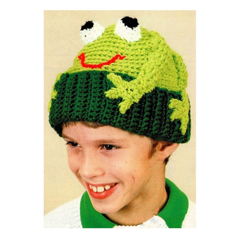 Vintage Crochet Pattern Frog Hat Beanie Animal Hat image 1