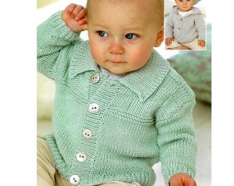 Vintage Knitting Pattern PDF  Baby Toddler Boys Girls Cardigan with Collar and Jacket with Hood Hoodie Matinee Coat Newborn-7yrs DK Worsted