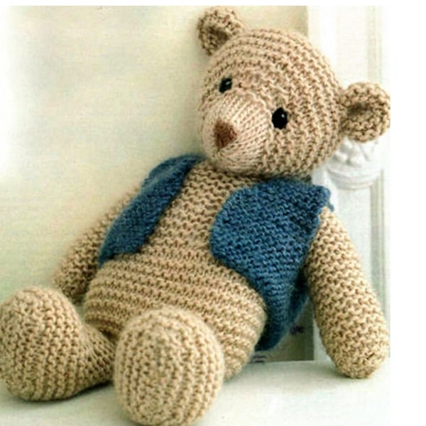 Vintage Knitting Pattern  Classic Teddy Bear  Easy Knit Garter Stitch Toy Simple Knitting Chunky PDF Download Christmas Easter Baby Toddler