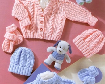 Vintage Knitting Pattern PDF Baby Cable Pram Sets Cardigan Jacket Beanie Hat and Mitts Includes Premature Sizes